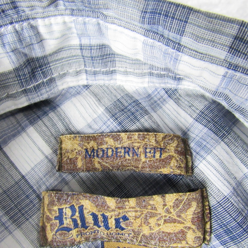 Blue Pronto Uomo Mens XXL Blue Plaid Modern Fit Cotton Button Down Shirt - Picture 8 of 14